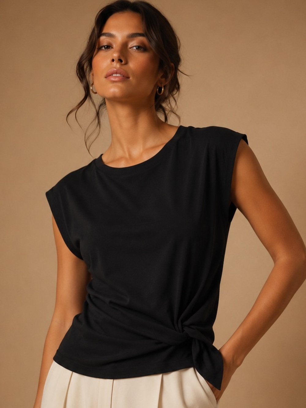 Gilli Black Twist Front Blouse S Minimalist Going Out Elevated Basic NWT